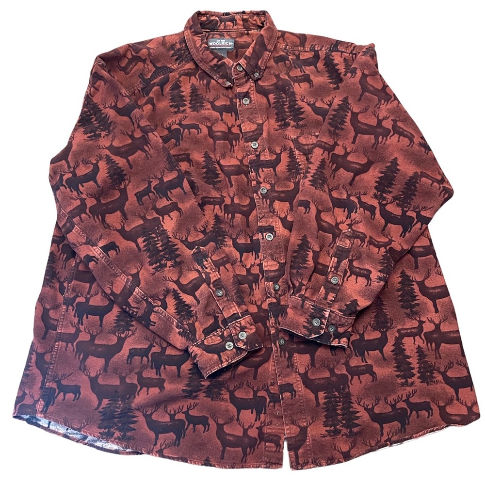 Woolrich Mens Flannel Deer Woods Print Button Down Sz 2XL